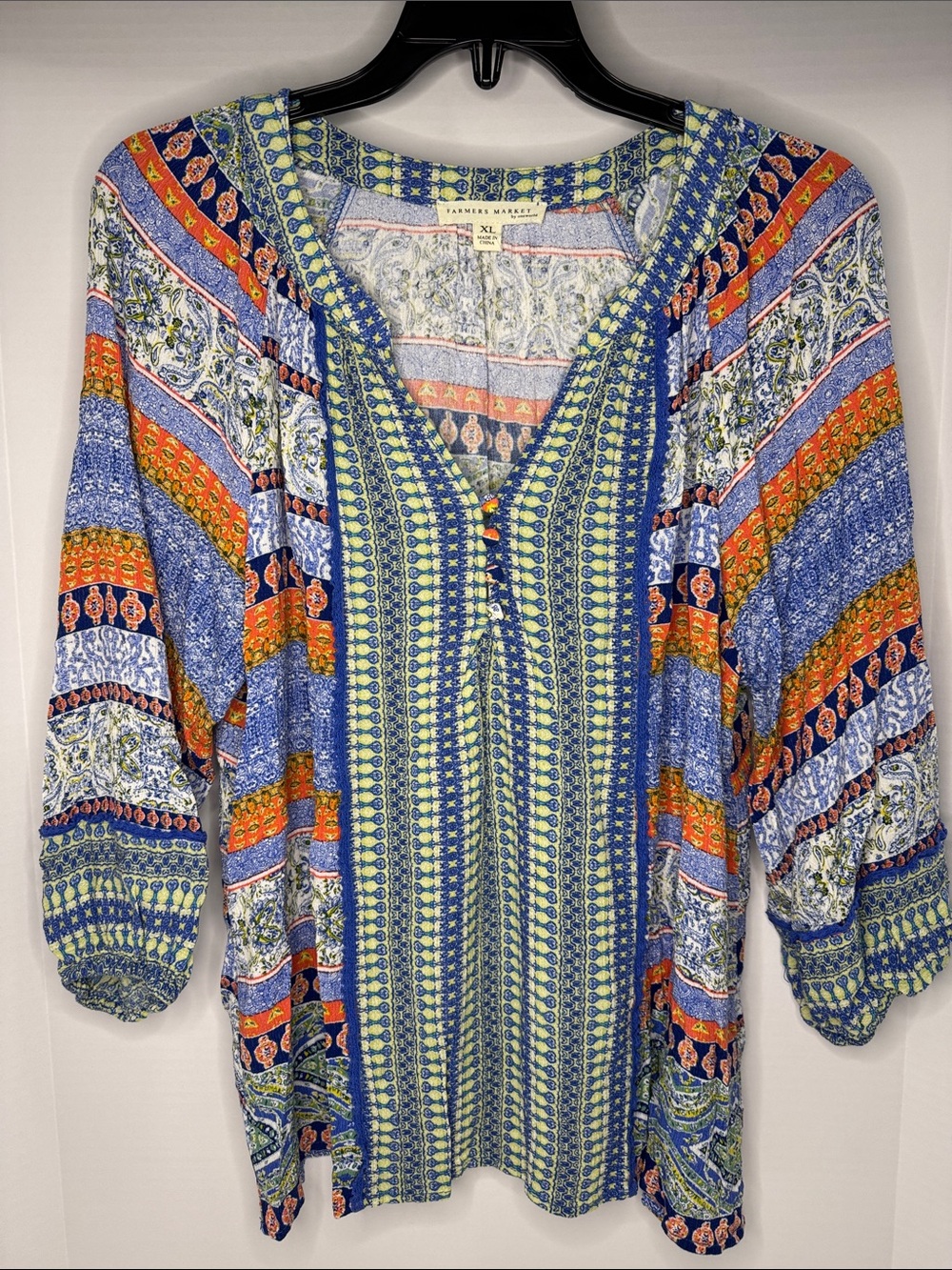 Bohemian Split‑Neck Tunic in Blue & Orange by Market & Spristle - Picture 1 of 3